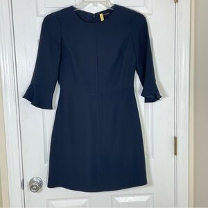 Banana Republic Navy Blue Ponte Flutter Sleeve Sheath Dress Preppy Minimalist